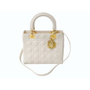 Christian Dior Lady Shoulder Bag Cannage Beige Tan Lambskin